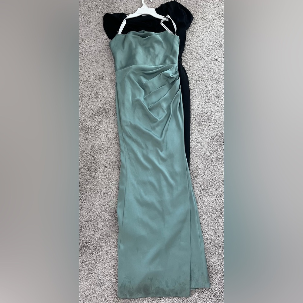 Azazie Green Ruched Slit Gown - Picture 4 of 5